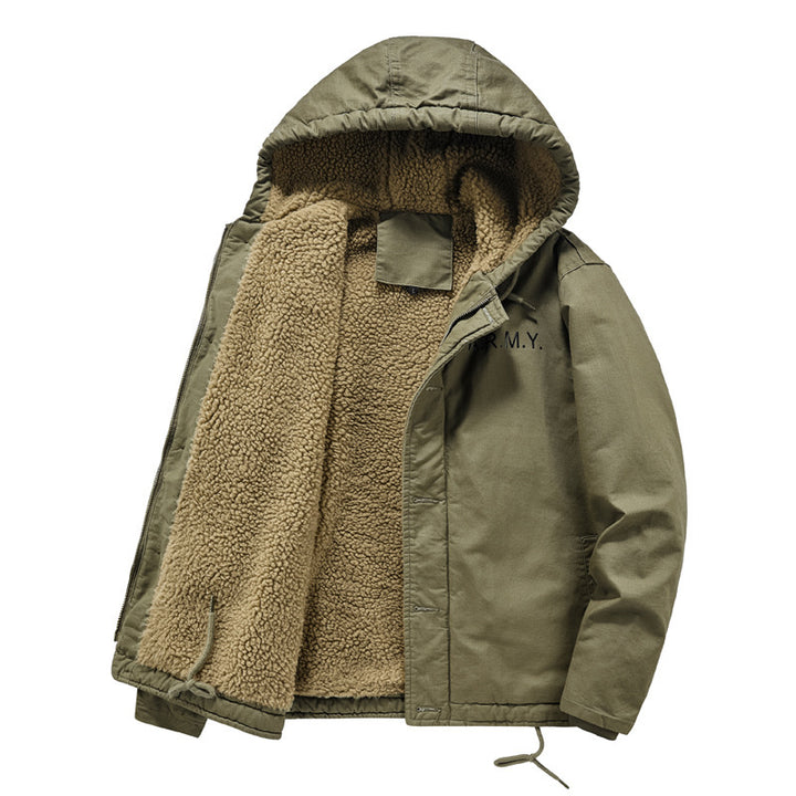 Herren Kapuzen-Canvasparka mit durchgehendem Sherpafutter und verdeckter Knopfleiste – Taviero