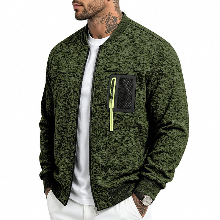 Herren Strick-Bomberjacke mit funktionaler Brusttasche und Reißverschluss – Brevano