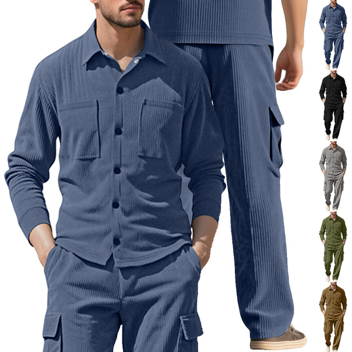 Herren nan geripptes Worker-Hemd mit Brusttaschen und entspannter Cargohose Echo Archiv