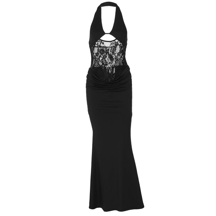 Damen Elegantes Maxikleid mit Halterneck, Spitzenverzierung und figurbetontem Schnitt Echo Archiv