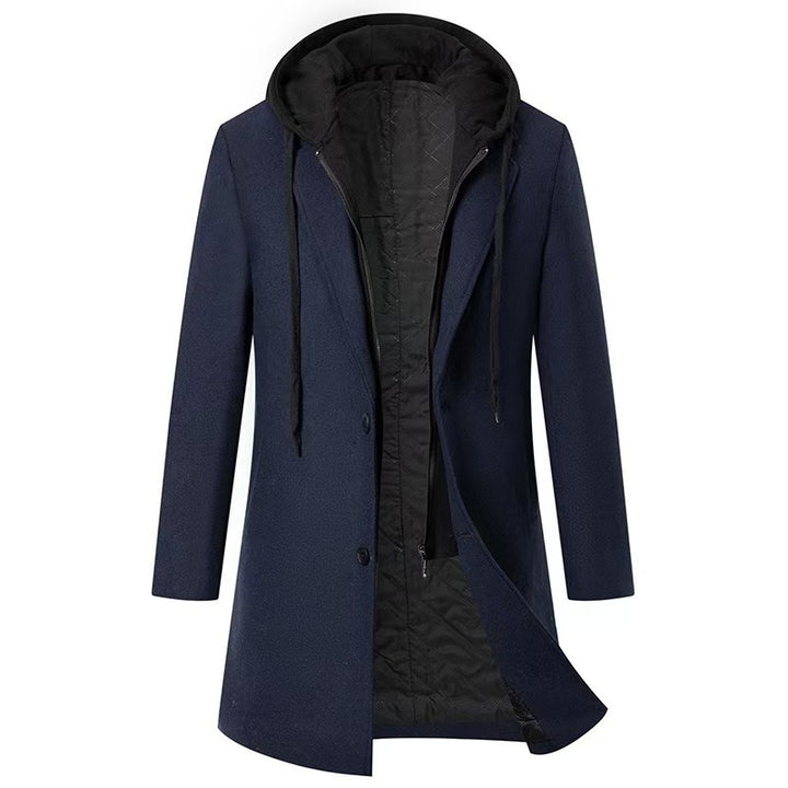 Herren modische Manteljacke mit abnehmbarer Kapuze und gestepptem Innenfutter Echoarchiv