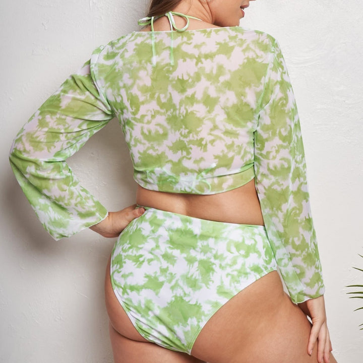 Damen Crop Top Bikini-Set mit langärmligem Oberteil und hochgeschnittenem Höschen Echo Archiv