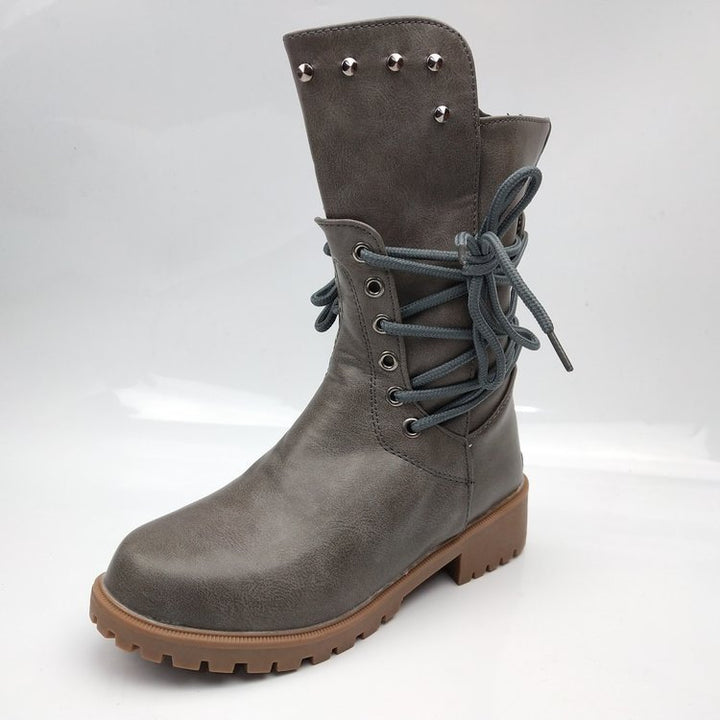 Damen nan robuste Worker-Boots mit dekorativer Wickelschnürung, Metallösen und profilierter Gummilaufsohle Echo Archiv