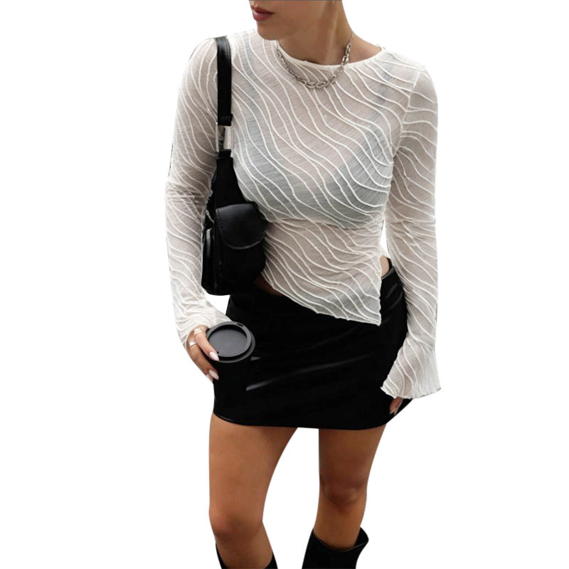 Damen Elegantes Langarm Transparenttop mit strukturiertem Design Echo Archiv