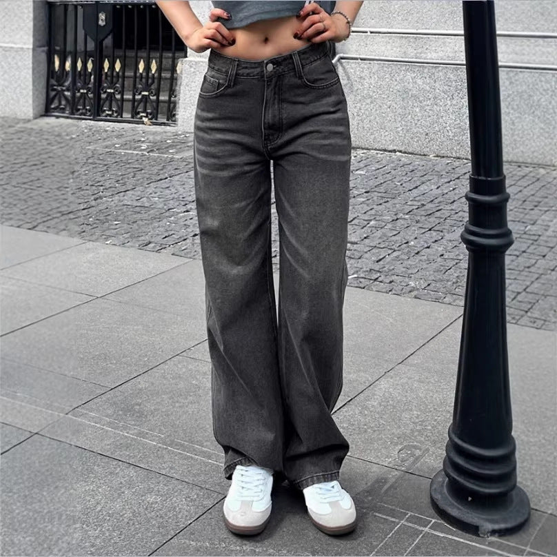 Damen Weite High‑Waist Denim-Hose mit geradem Bein und Vintage-Nähten Echo Archiv