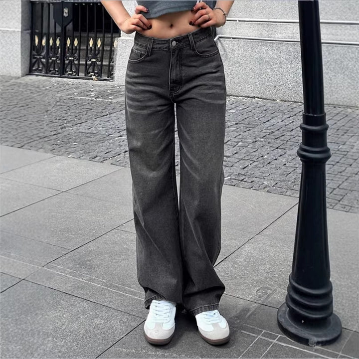 Damen Weite High‑Waist Denim-Hose mit geradem Bein und Vintage-Nähten Echo Archiv