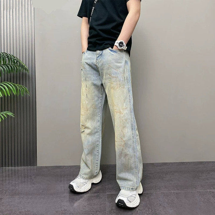 Herren Modische Baggy-Jeans mit kreativen Waschungen Echoarchiv