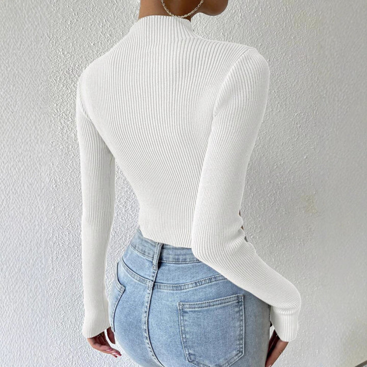 Damen Gerippter Cropped Feinstrickpullover mit Stehkragen – Mavelle