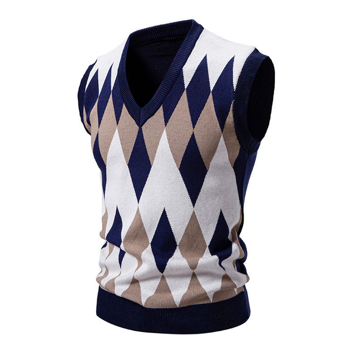 Herren stylischer ärmelloser Pullover im modernem Rautendesign Echoarchiv
