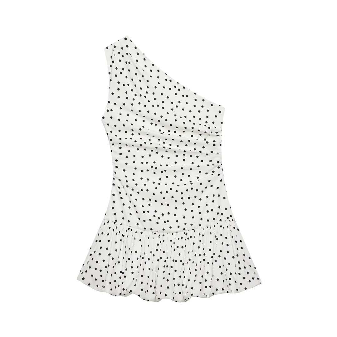 Damen Polka-Dots Minikleid mit asymmetrischem Ausschnitt Echo Archiv
