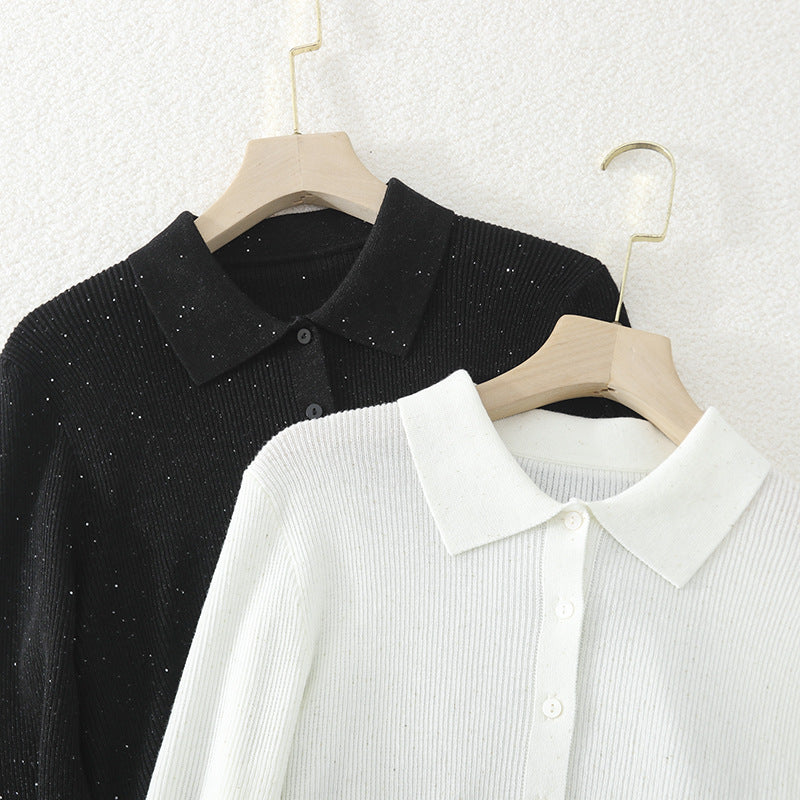 Damen Feinstrick-Cardigan mit Polokragen, Knopfleiste und dezentem Glitzereffekt Echo Archiv