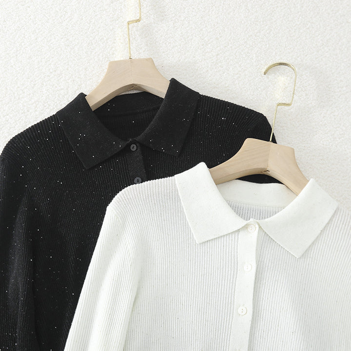 Damen Feinstrick-Cardigan mit Polokragen, Knopfleiste und dezentem Glitzereffekt Echo Archiv