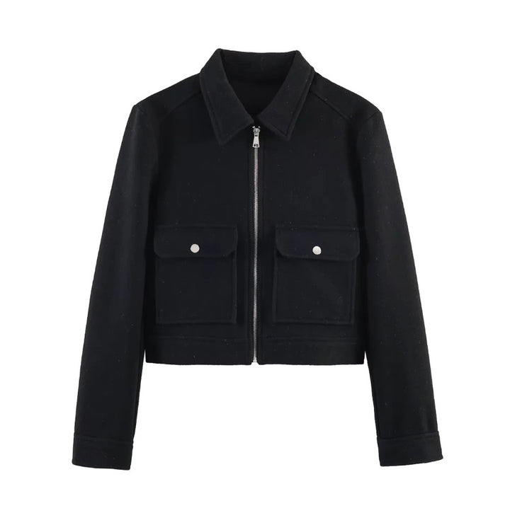 Damen 70+ kurze Wollmix‑Blousonjacke mit Reißverschluss, Hemdkragen und Pattentaschen Echo Archiv