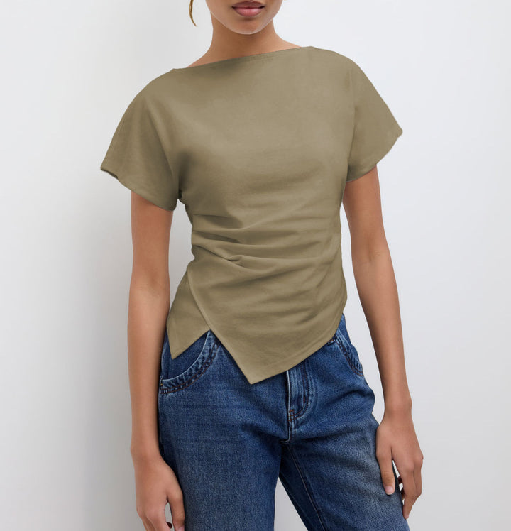 Damen Cropped T-Shirt mit asymmetrischem Schnitt und dekorativem Drapierungseffekt Echo Archiv