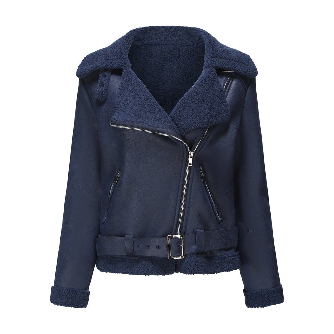 Damen nan taillierte Lammfellimitat-Fliegerjacke mit Gürtel und Teddyfutter Echo Archiv