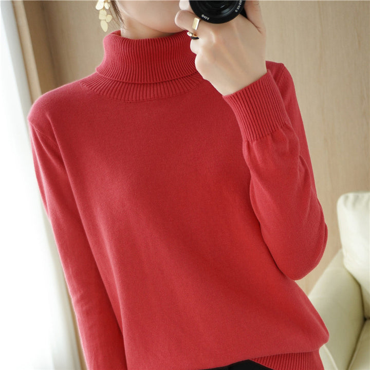 Damen Minimalistischer Feinstrick-Rolli mit hohem Rippkragen und schmaler Passform Echoarchiv