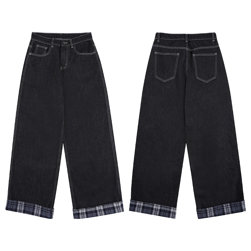 Herren Extraweite Denim-Palazzo-Jeans mit umgeschlagenem Karobündchen und sichtbarer Nahtführung Echo Archiv