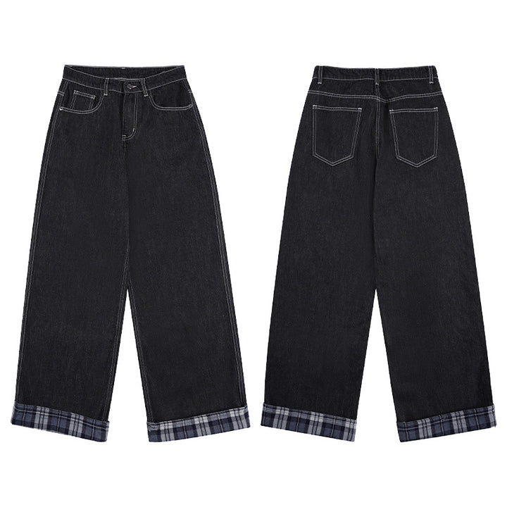 Herren Extraweite Denim-Palazzo-Jeans mit umgeschlagenem Karobündchen und sichtbarer Nahtführung Echo Archiv
