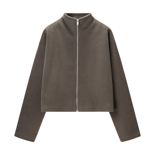 Damen kurz geschnittene Fleecejacke mit Stehkragen und durchgehendem Reißverschluss Echo Archiv