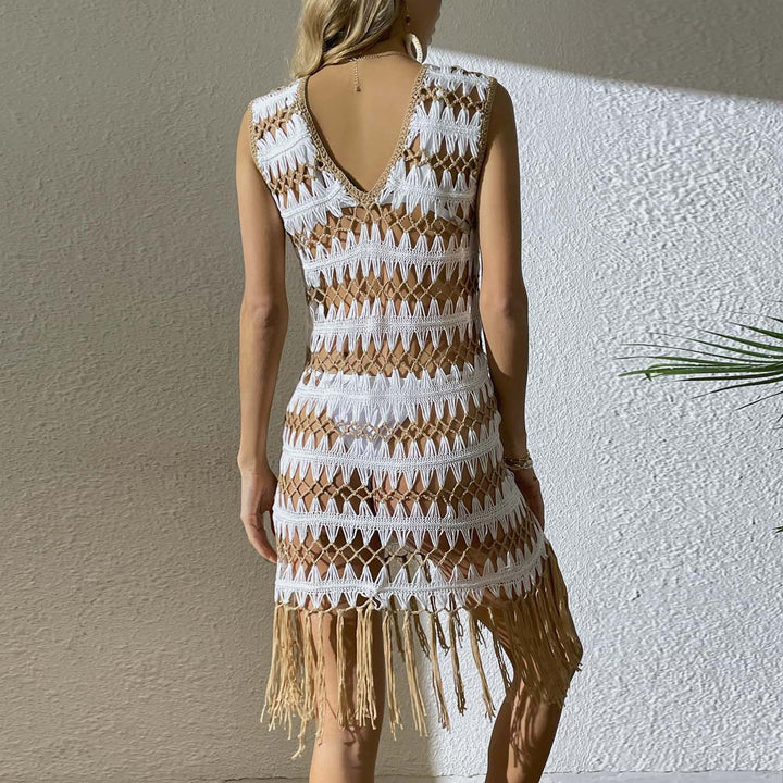Damen Häkel-Strandkleid mit Fransen und V-Ausschnitt Echo Archiv