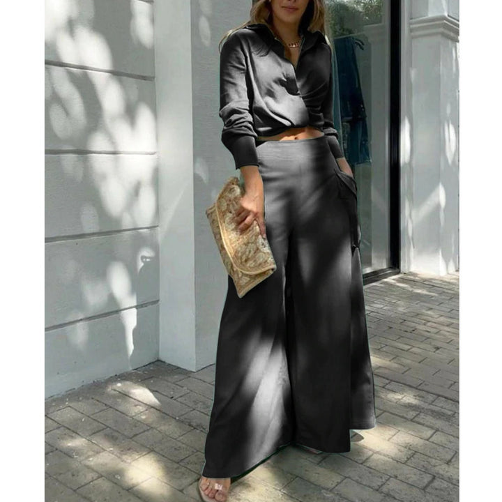 Damen Hochtaillierte weite Palazzo-Hose mit seitlicher Cargotasche und fließender Silhouette – Avérine