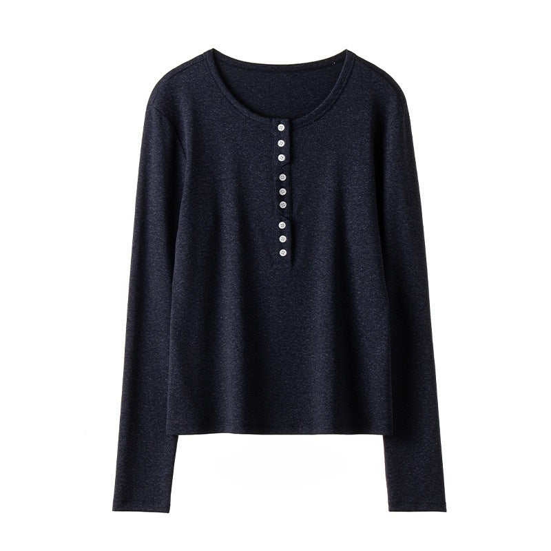 Damen Langärmeliges Henley-Shirt aus feinem Jersey mit dekorativer Knopfleiste Echo Archiv