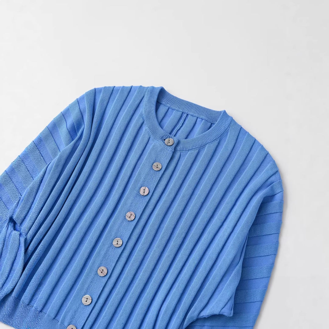 Damen Gerippte Strick-Cardigan mit Ballonärmeln und durchgehender Knopfleiste Echo Archiv