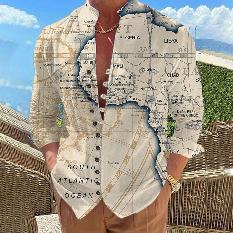 Herren Hemd im Weltkarten-Design Echoarchiv