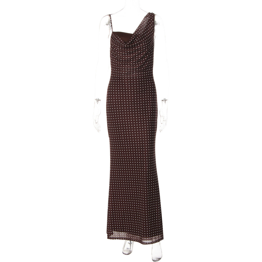 Damen Maxikleid mit asymmetrischem Ausschnitt und eingewebtem Punktedesign Echo Archiv