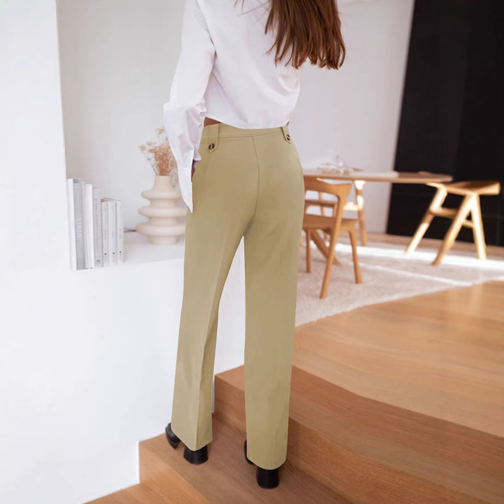Damen Hochtaillierte Palazzohose mit Bügelfalte, Zierknopfleisten und Eingrifftaschen – Avélisse