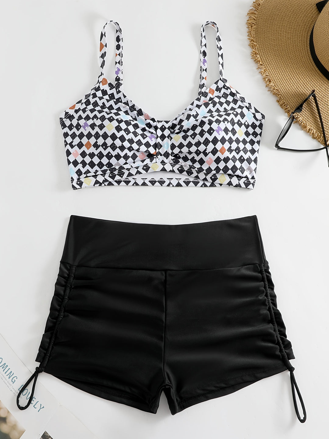 Damen Crop-Bikini Oberteil mit Rüschenbadeshorts Echo Archiv