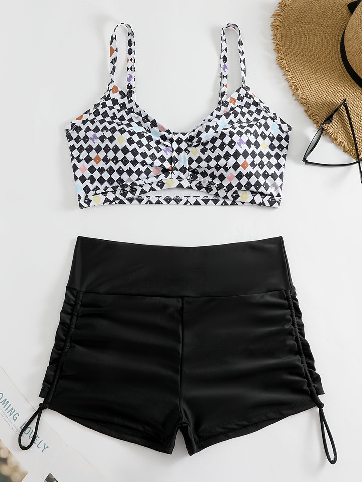 Damen Crop-Bikini Oberteil mit Rüschenbadeshorts Echo Archiv