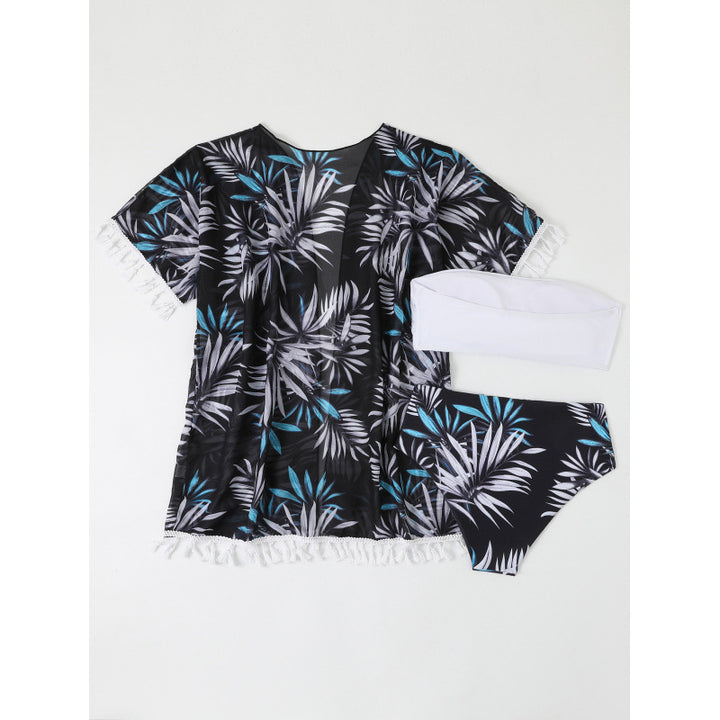 Damen Strandüberwurf mit floralem Design und verspielten Fransen Echo Archiv