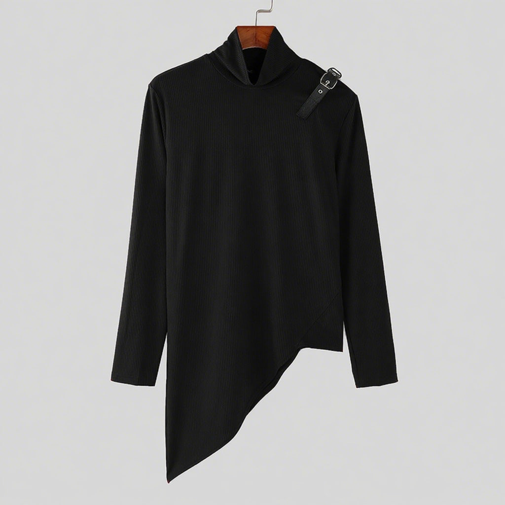 Damen asymmetrisches Longsleeve mit Stehkragen und modernem Riemen Echoarchiv