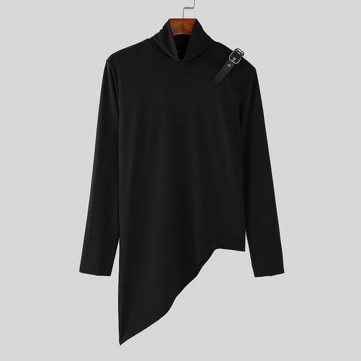 Damen asymmetrisches Longsleeve mit Stehkragen und modernem Riemen Echoarchiv