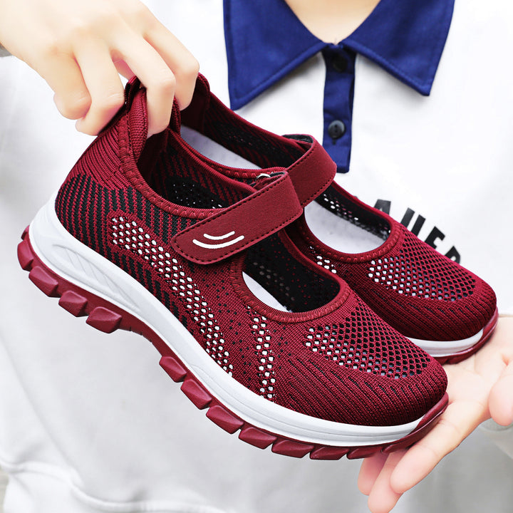 Damen nan atmungsaktive Strick-Mary-Jane Walkingsneaker mit Klettverschluss und dämpfender Leichtlaufsohle Echo Archiv