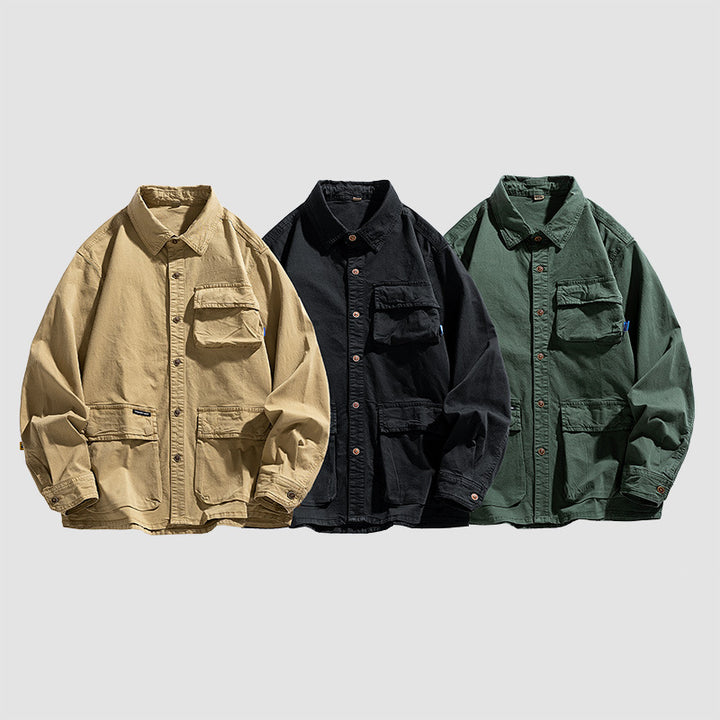 Herren Lockere Utility-Overshirt-Jacke mit Mehrfach‑Taschen aus robustem Baumwoll‑Twill Echo Archiv