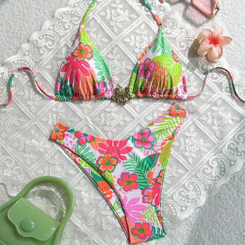 Damen Triangel-Bikini mit farbenfrohem Blumendesign Echo Archiv
