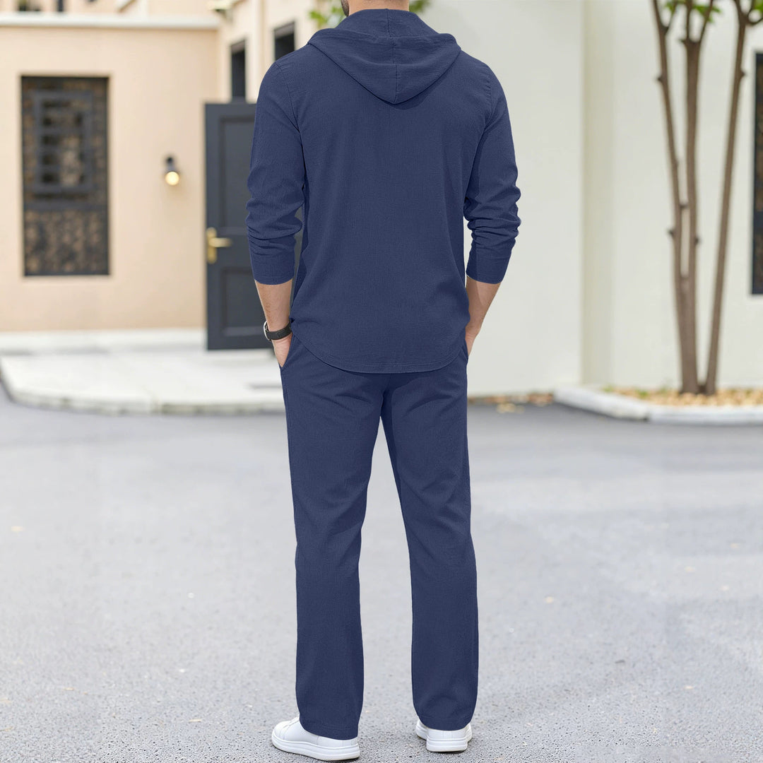 Herren Lässiges Knopf‑Hoodie Lounge‑Set aus Jersey mit Kordelzug und Komfort‑Jogger – Cavarno