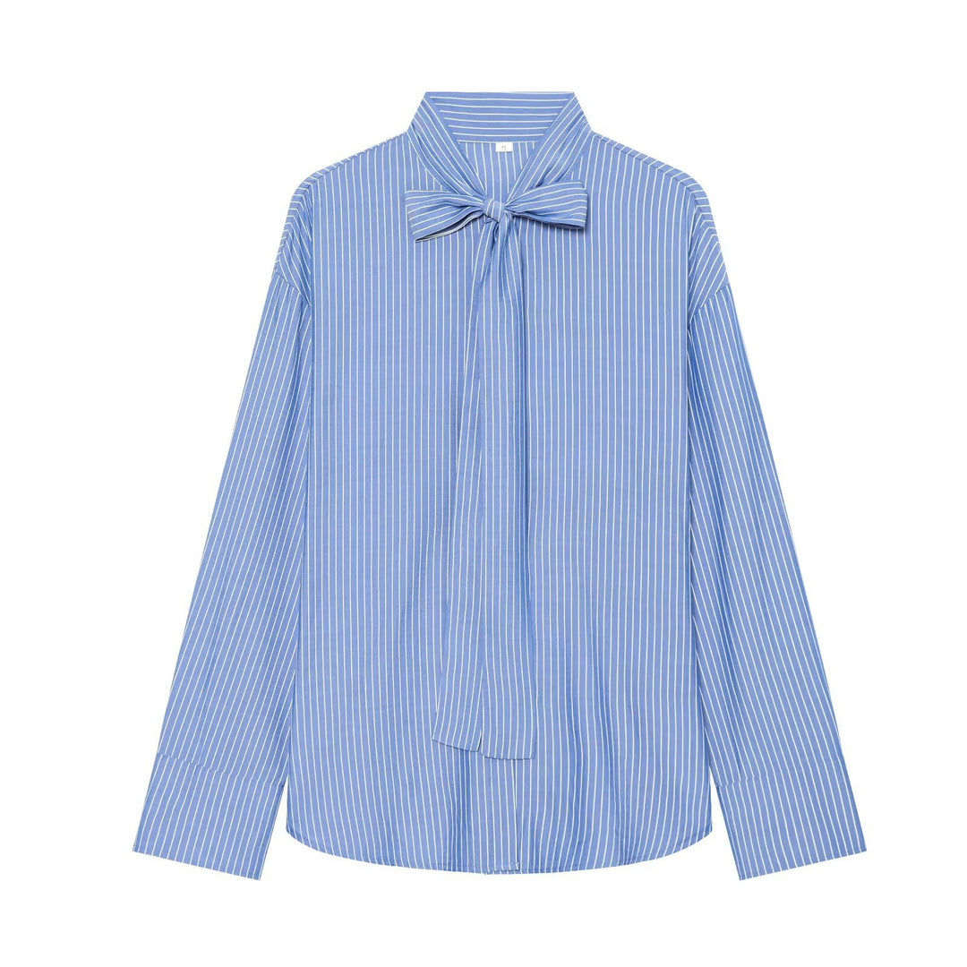 Damen Weite Bluse mit Schluppenkragen und Nadelstreifen Echo Archiv