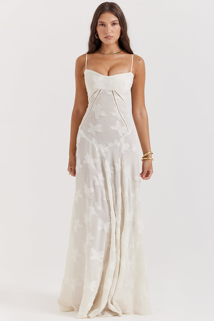 Damen Elegantes Maxikleid mit floralem Häkelmuster und raffiniertem Schnitt Echo Archiv