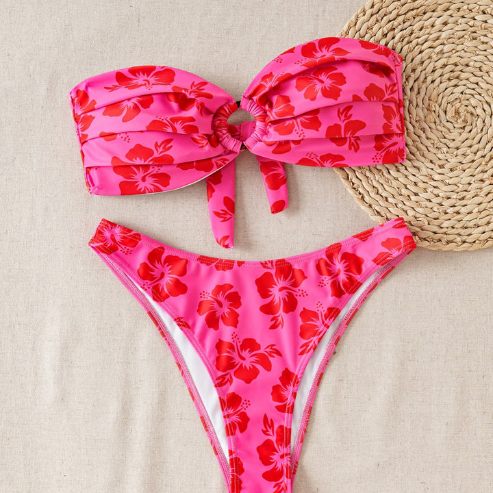 Damen Bandeau-Bikini-Set mit verziertem Knoten und floralem Muster Echo Archiv