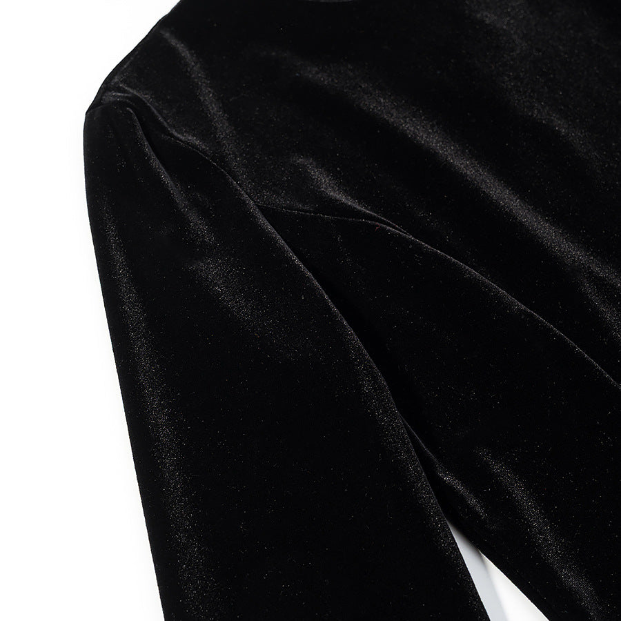 Damen Samtbluse mit Spitzen-Insert und asymmetrischem Spitzensaum Echo Archiv