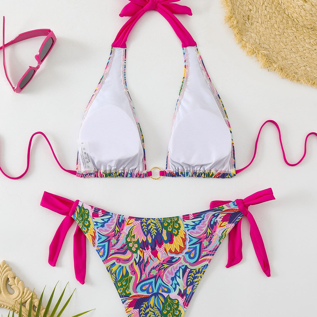Damen Triangel-Bikini mit modischem Bindeband und auffälligem Mustermix Echo Archiv