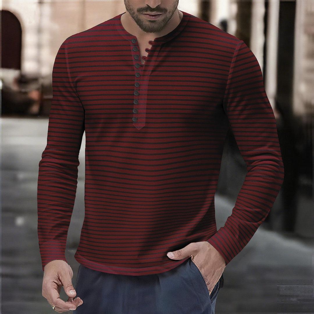 Herren Langarm-Henley-Shirt mit modernem Streifenmuster Echoarchiv