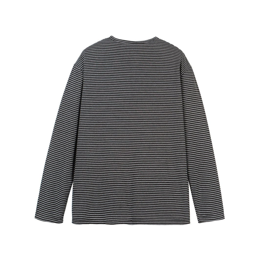 Unisex Gestreiftes Henley-Langarmshirt mit Knopfleiste und Oversize-Schnitt Echoarchiv