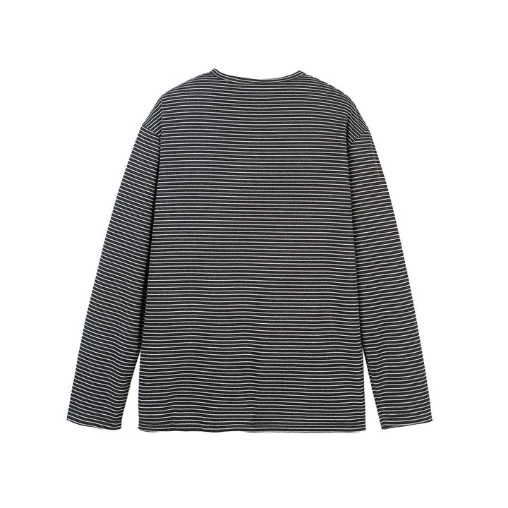 Unisex Gestreiftes Henley-Langarmshirt mit Knopfleiste und Oversize-Schnitt Echoarchiv