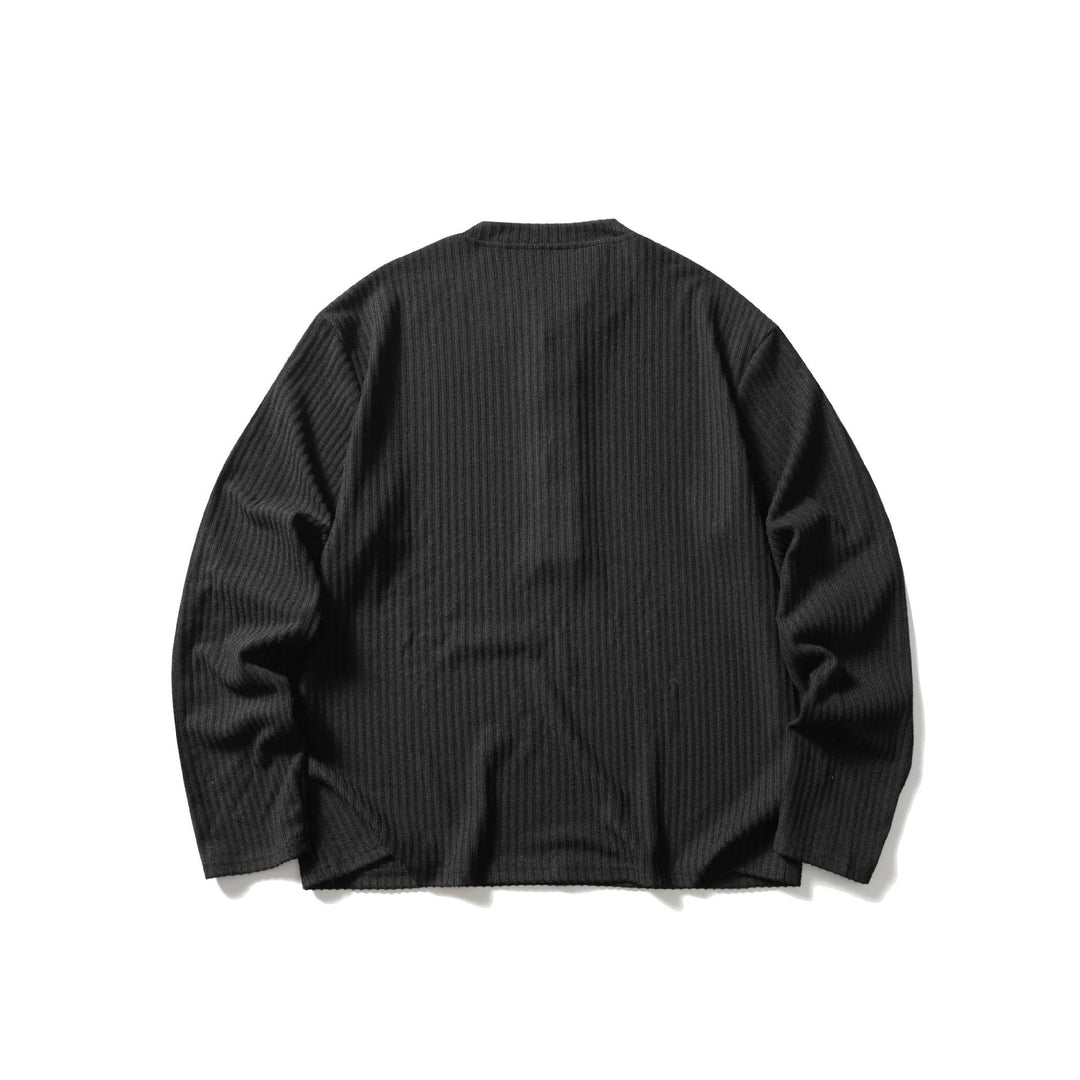 Unisex Gerippter Henley-Pullover mit Rundhals und durchgehender Knopfleiste Echoarchiv