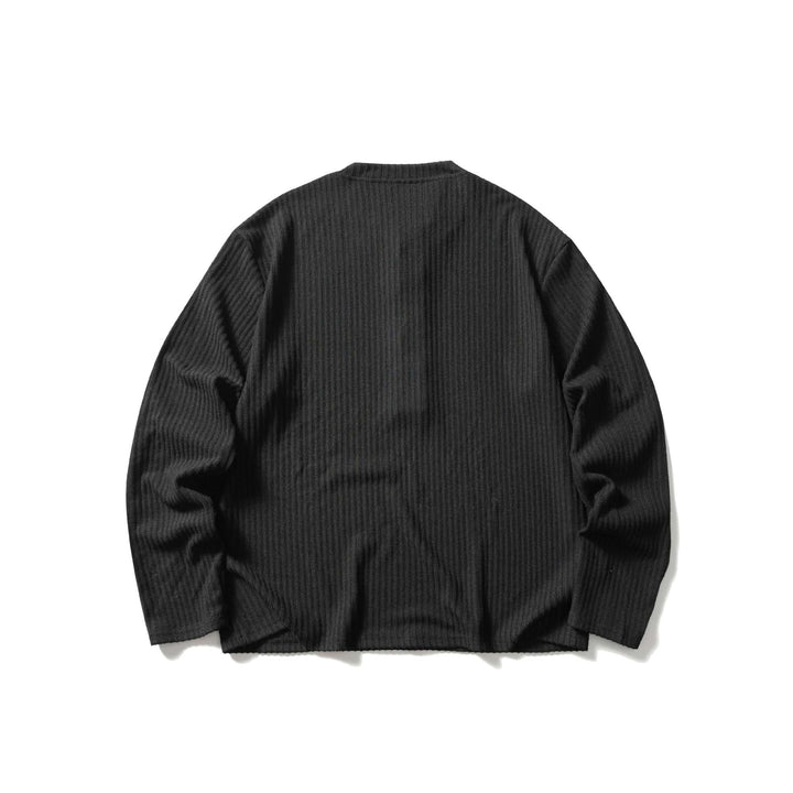 Unisex Gerippter Henley-Pullover mit Rundhals und durchgehender Knopfleiste Echoarchiv