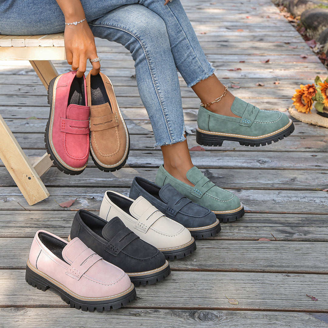 Damen robuste Loafer mit markanter Profilsohle, weichem Veloursoptik-Obermaterial und gepolstertem Komfortfußbett Echo Archiv